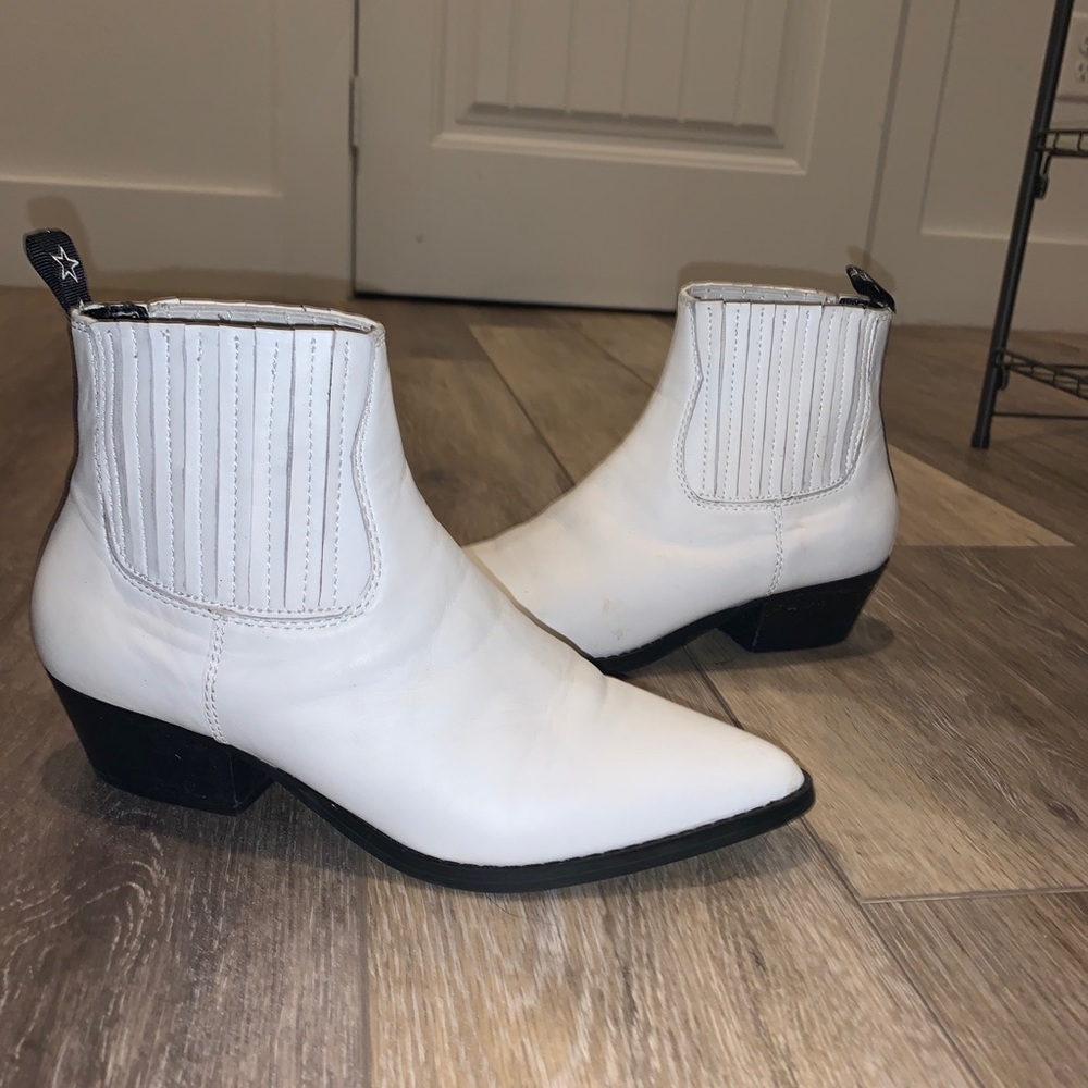 White Steve Madden Booties with Black heel